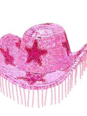 Pink Sequin Cowboy Hat with Star Accents
